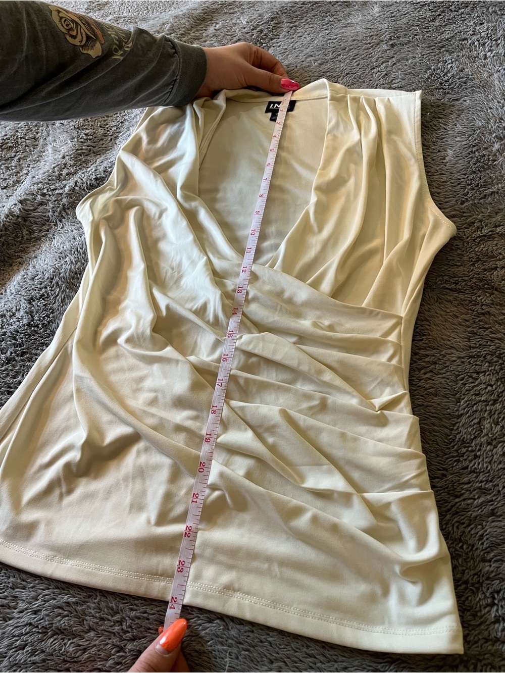 INC International Concepts Cream Draped V-Neck Blouse - Picture 5 of 5
